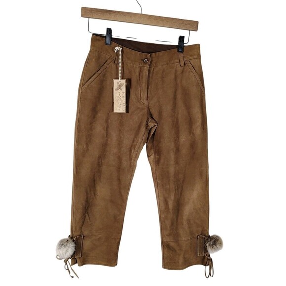 Bonties Pants - Bonties NWT Nubuck Leather Fur Pom Cropped Pants Size 4 Alpine Boho Festival